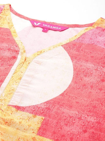 Varanga Women Pink Abstract Printed Straight Kurta Paired With Bottom
